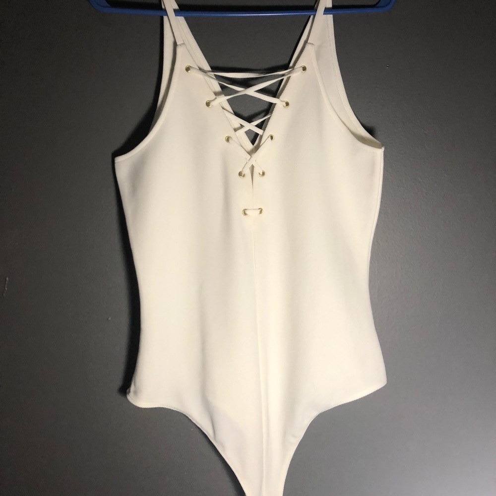 Express lace front white body suit